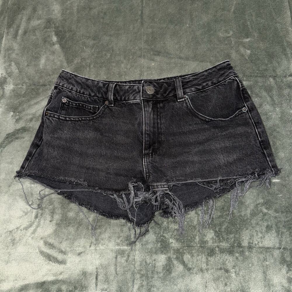 Garage Denim Festival Shorts Black Cut Off Raw Hem Distressed Juniors Size 7/28
